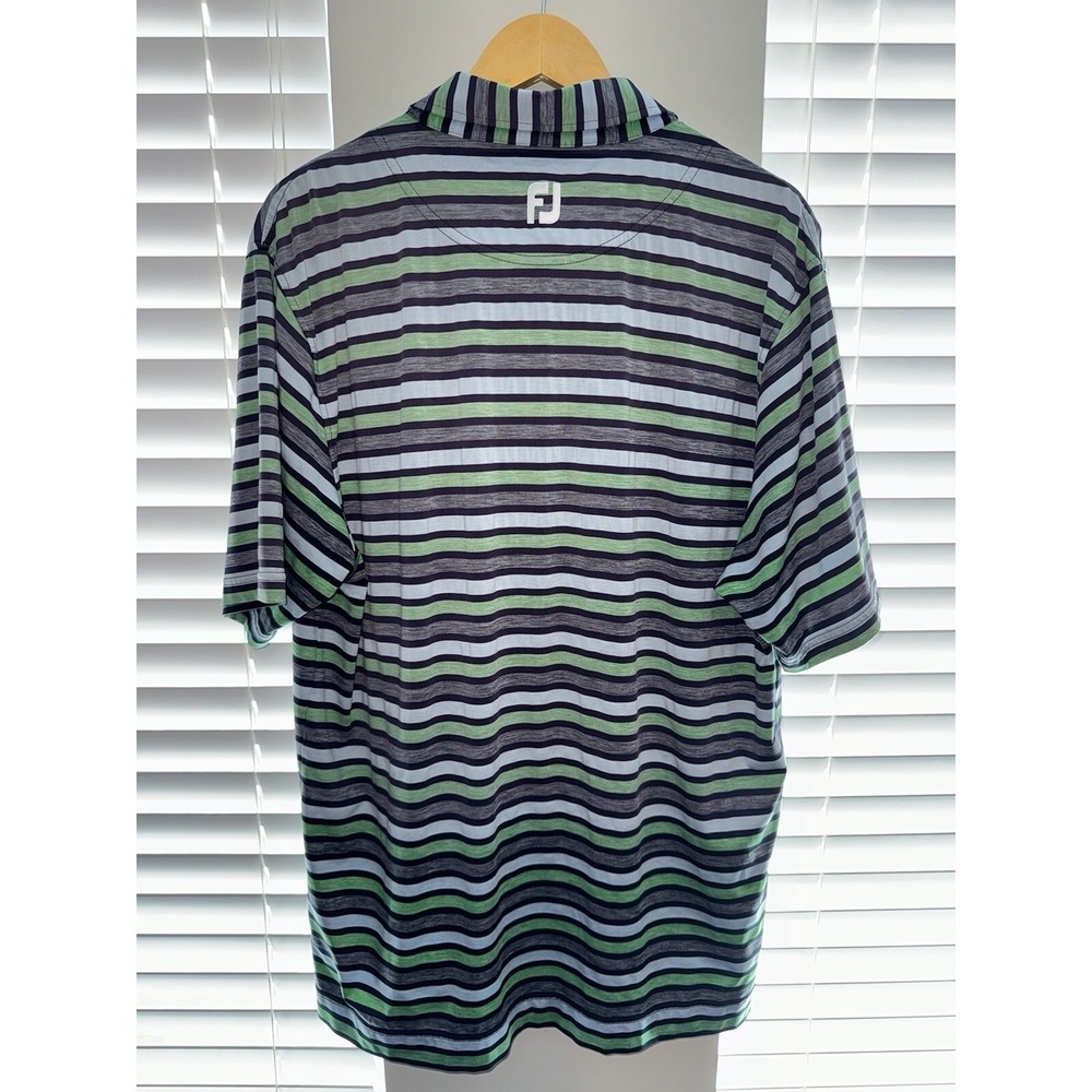 FootJoy FJ Mens Short Sleeve Golf Polo Shirt L Large Blue Green Striped Camo - Picture 4 of 8